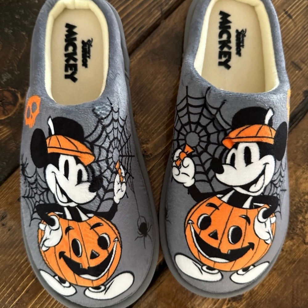 Disney Mickey Mouse Halloween Gray and Orange Slippers